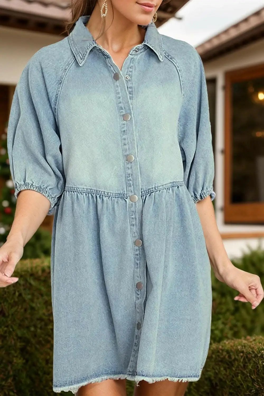 Raw hem denim dress - snap buttons - Love Salve 