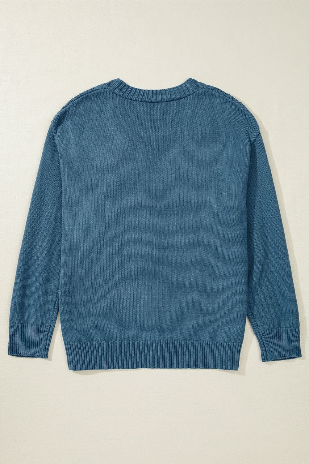 Real Teal Open Knit V Neck Button Front Drop Shoulder Plus Size Cardigan - Love Salve 