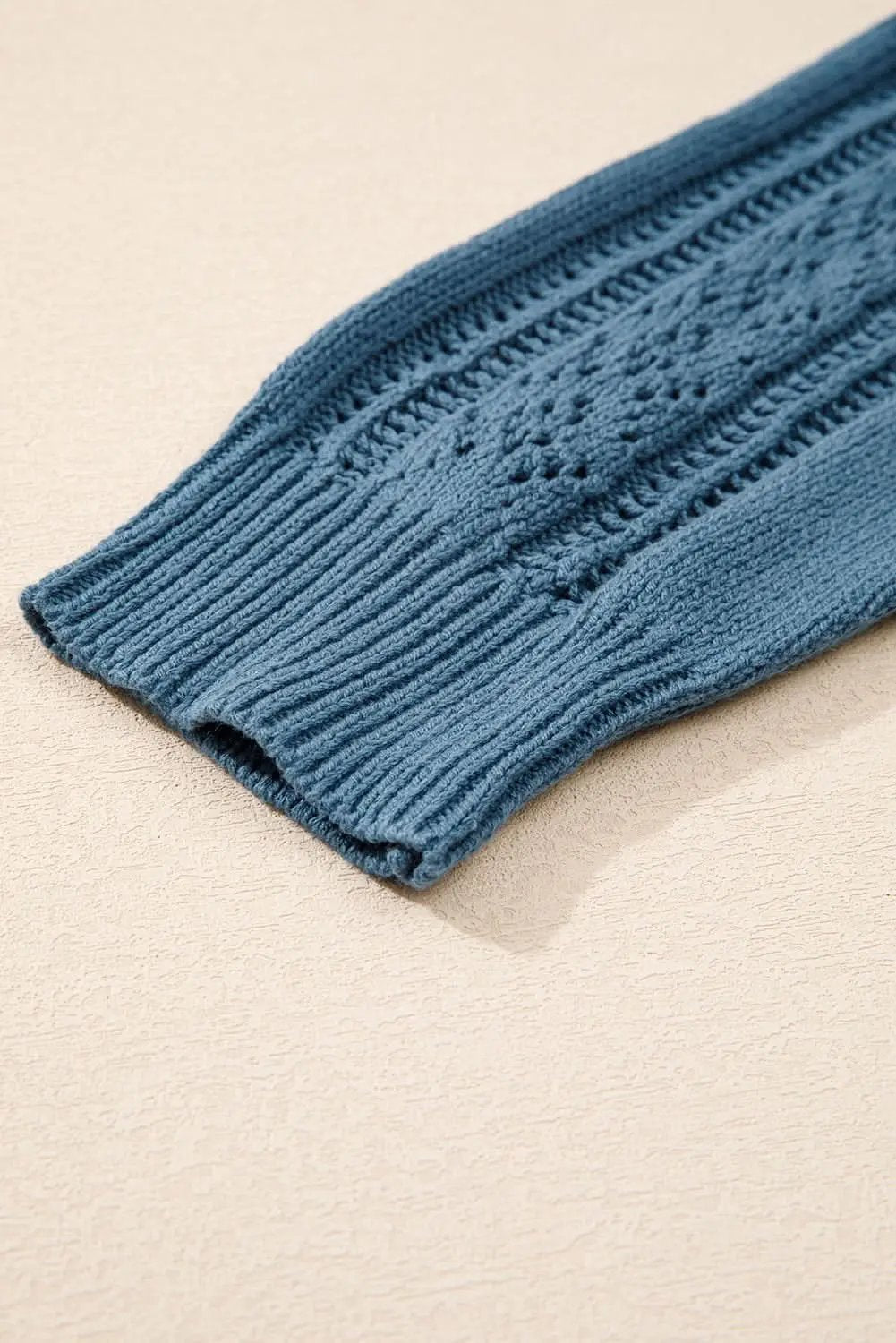 Real Teal Open Knit V Neck Button Front Drop Shoulder Plus Size Cardigan - Love Salve 