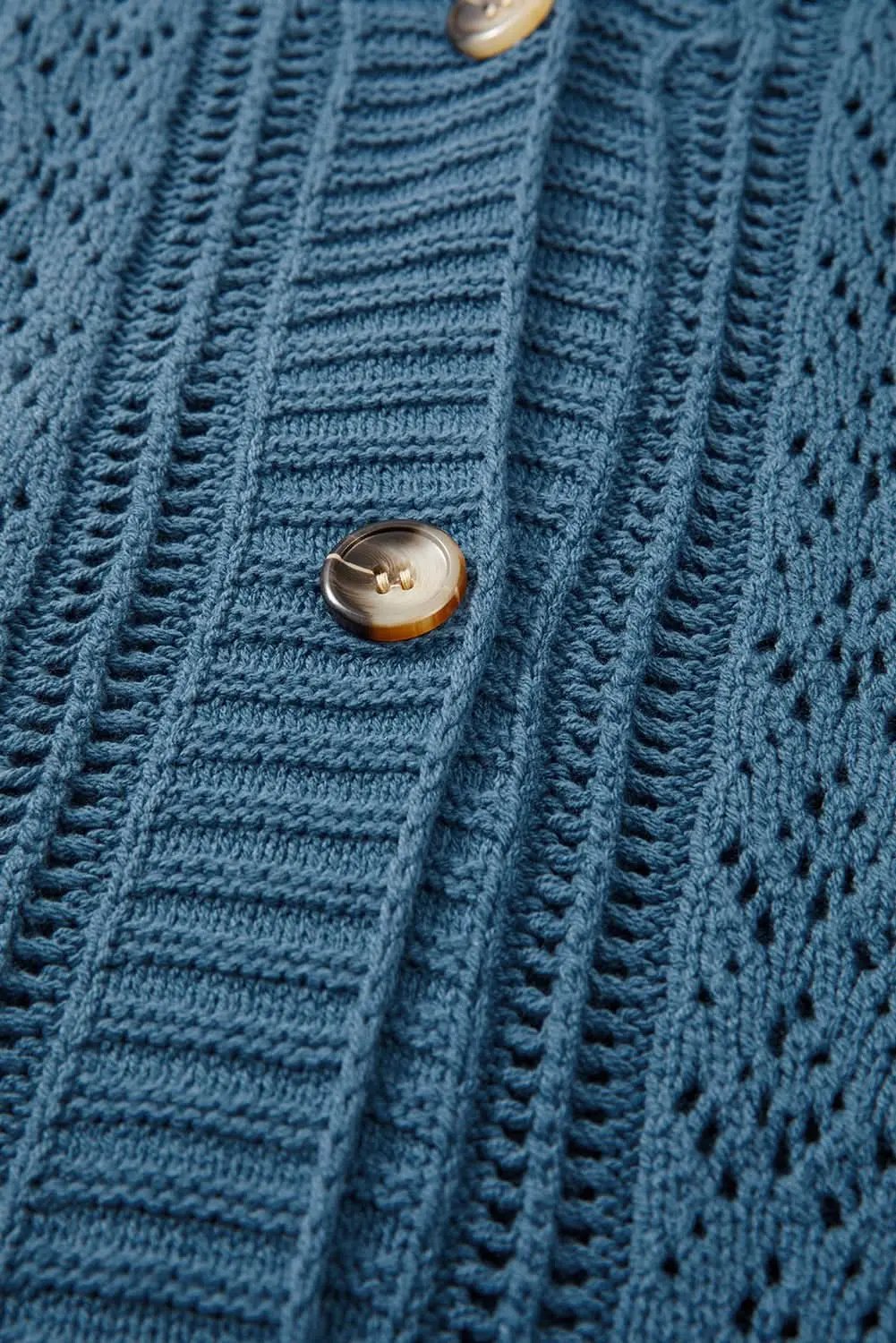 Real Teal Open Knit V Neck Button Front Drop Shoulder Plus Size Cardigan - Love Salve 