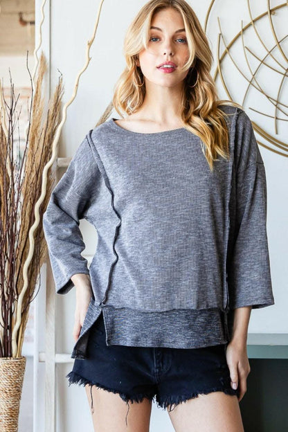 Reborn J Boat Neck Exposed Seam Slit Top 