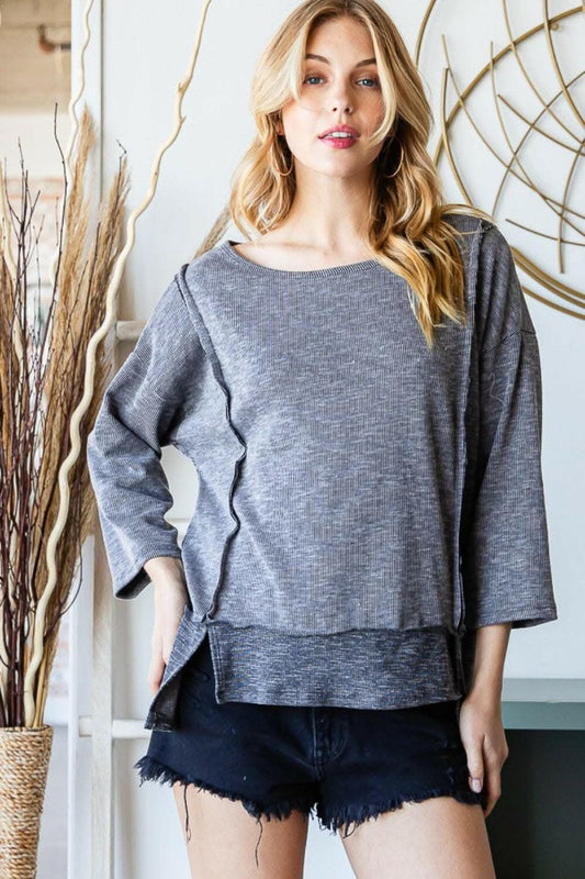 Reborn J Boat Neck Exposed Seam Slit Top - Love Salve 
