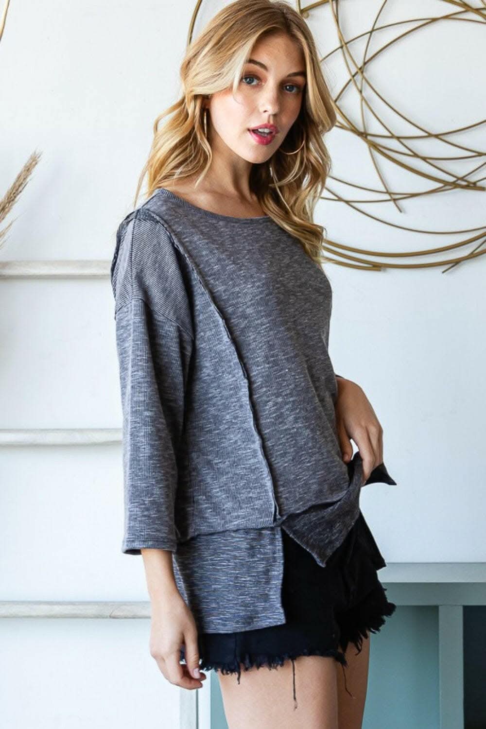 Reborn J Boat Neck Exposed Seam Slit Top 