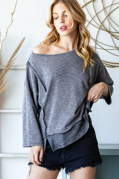 Reborn J Boat Neck Exposed Seam Slit Top 