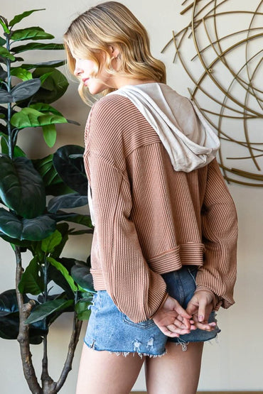 Reborn J Button Up Drawstring Striped Hooded Jacket - Love Salve 