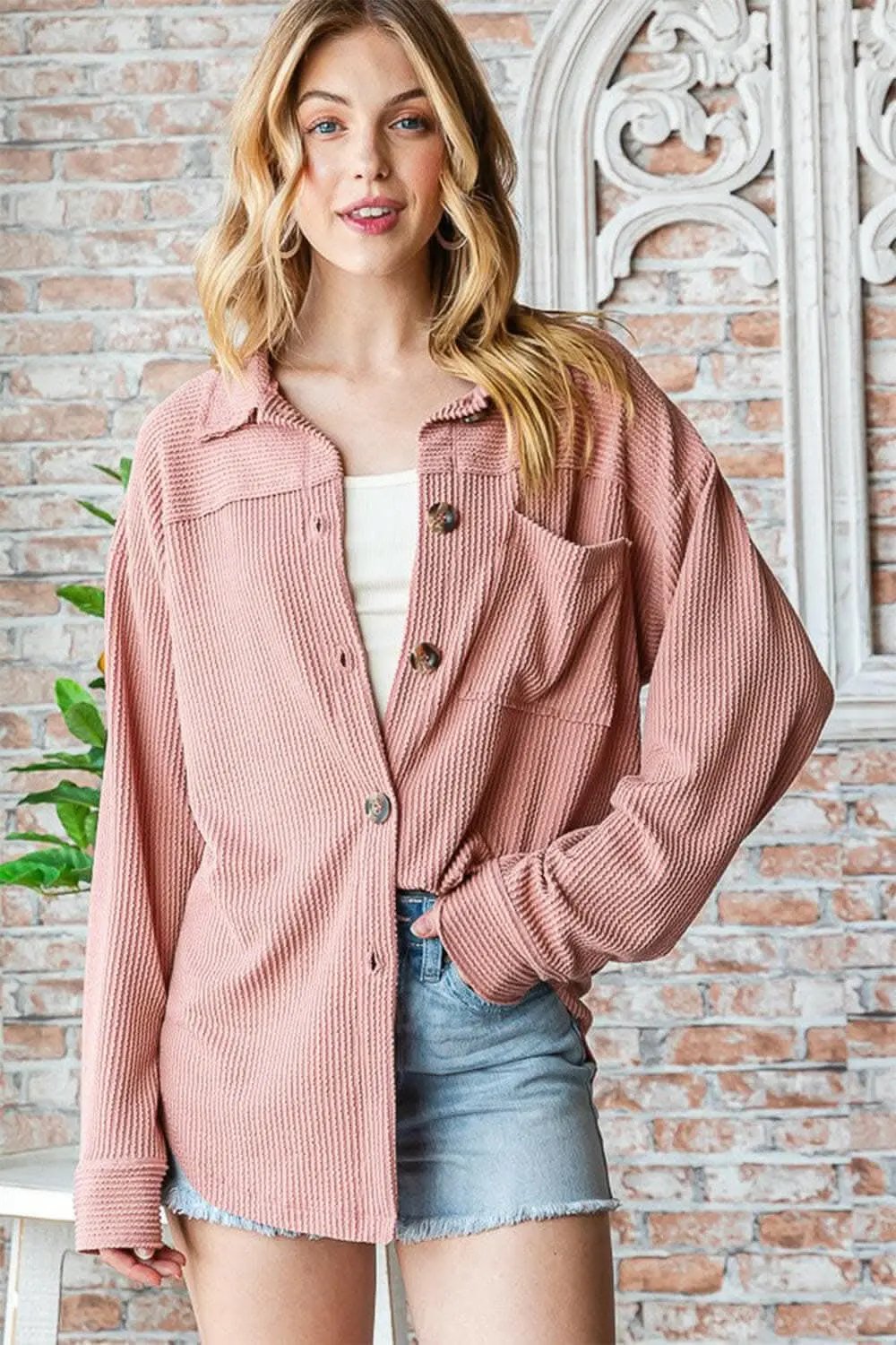 Reborn J Button Up Long Sleeve Shacket - Love Salve 