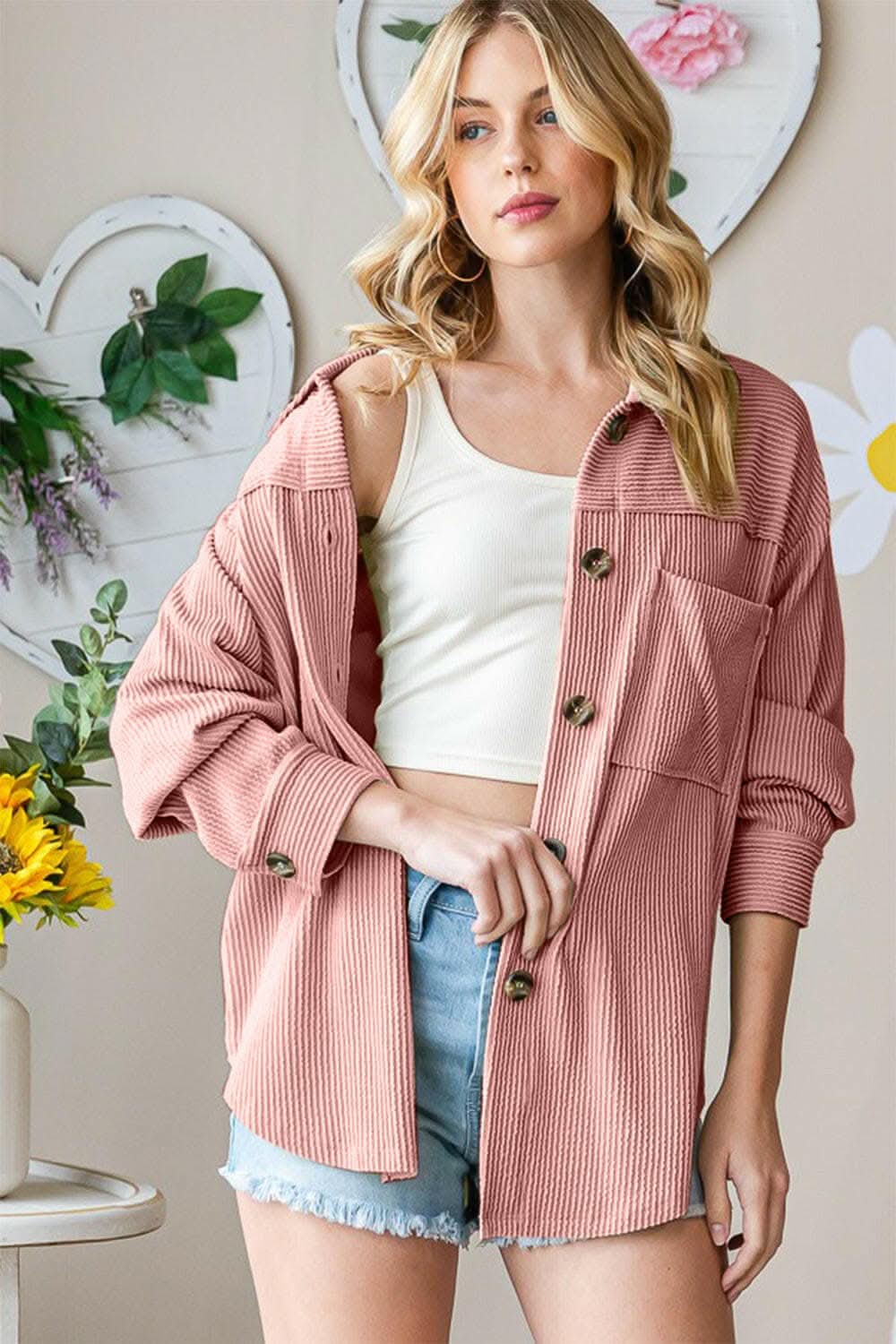 Reborn J Button Up Long Sleeve Shacket - Love Salve 
