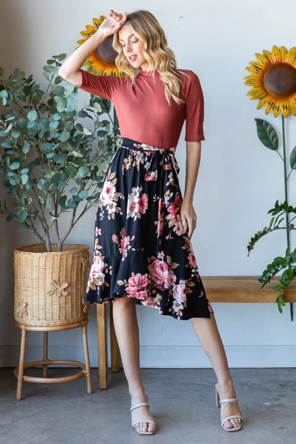 Reborn J Floral Wrap Ruffle Hem Skirt - Love Salve 