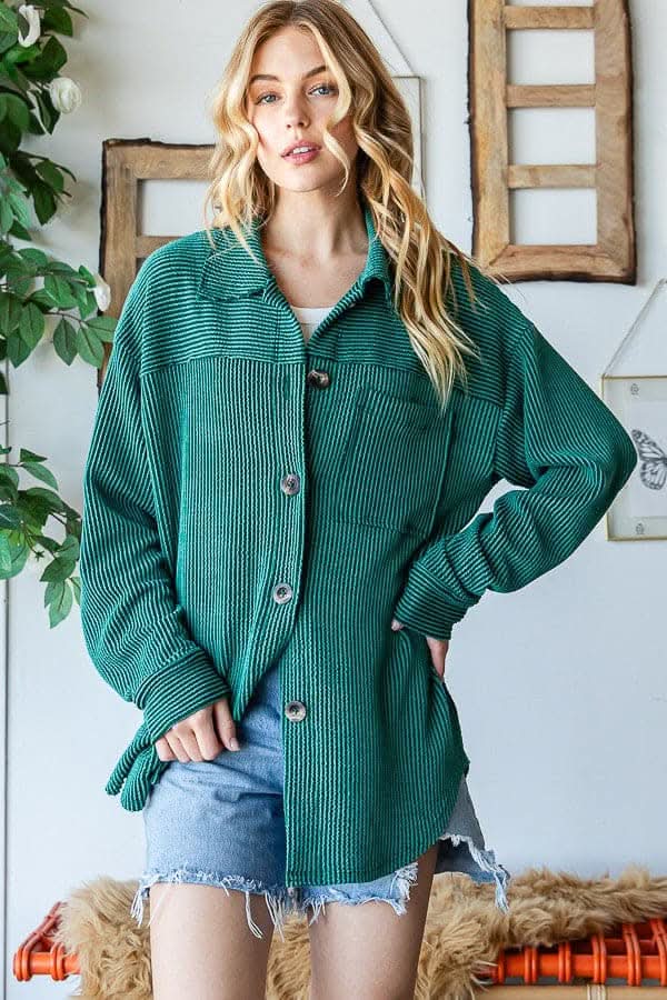 Reborn J Striped Button Up Long Sleeve Shacket - Love Salve 