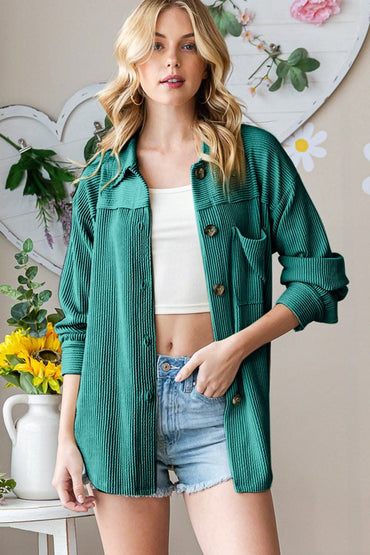 Reborn J Striped Button Up Long Sleeve Shacket - Love Salve 