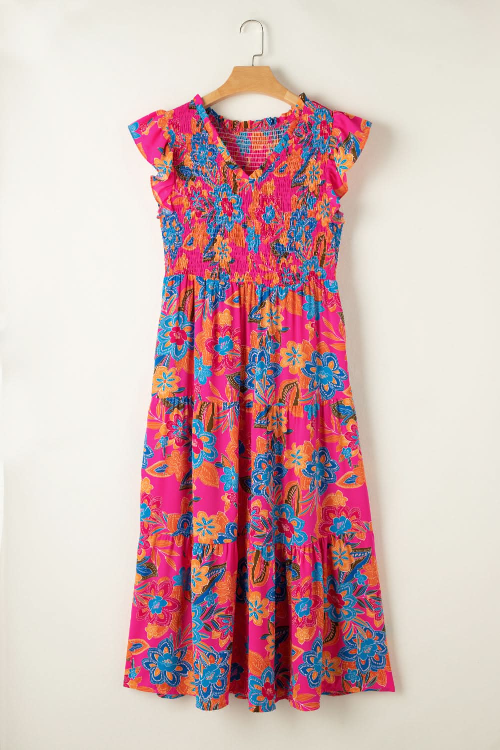Red Floral Print Ruffled Sleeveless Plus Size Long Dress - Love Salve 
