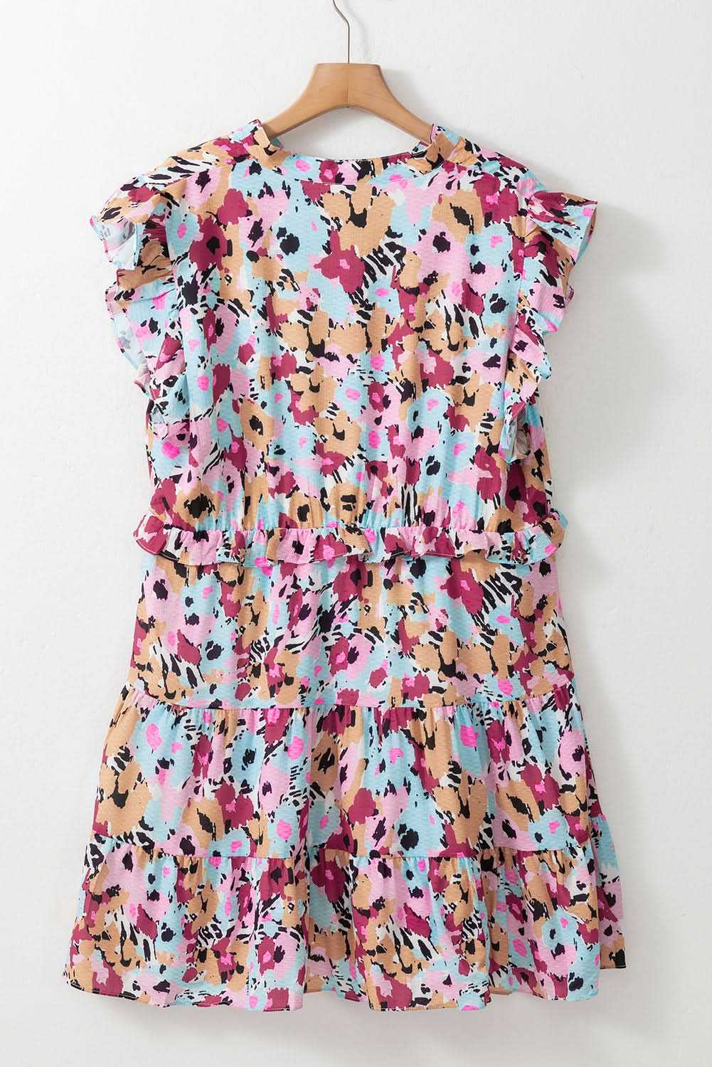 Red Floral Ruffled Cap Sleeve Plus Size Mini Dress 
