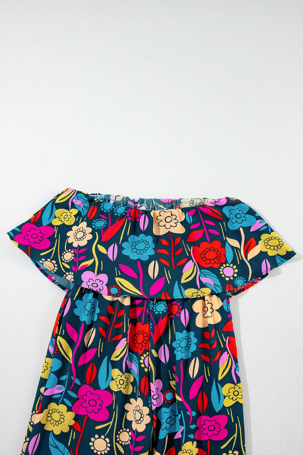 Red Mix Tropical Print Strapless Ruffled Jumpsuit - Love Salve 