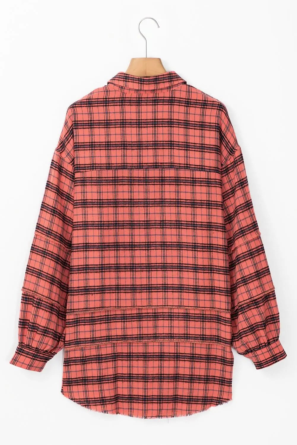 Red Plaid Long Sleeeve Side Split Distressed Hem Shirt - Love Salve 