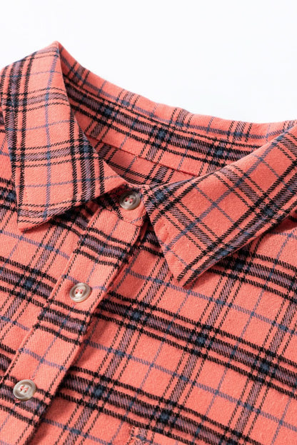 Red Plaid Long Sleeeve Side Split Distressed Hem Shirt - Love Salve 