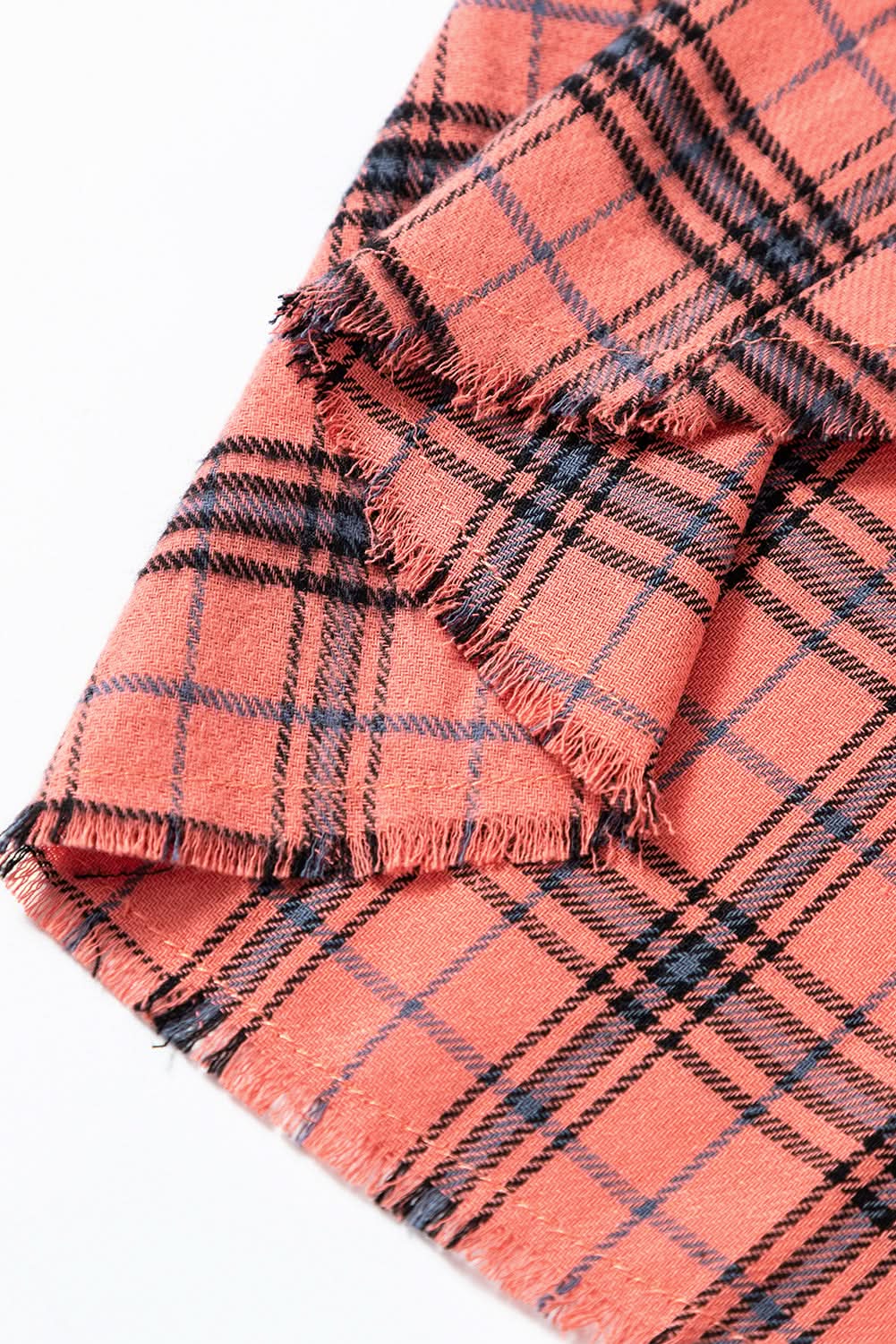 Red Plaid Long Sleeeve Side Split Distressed Hem Shirt - Love Salve 