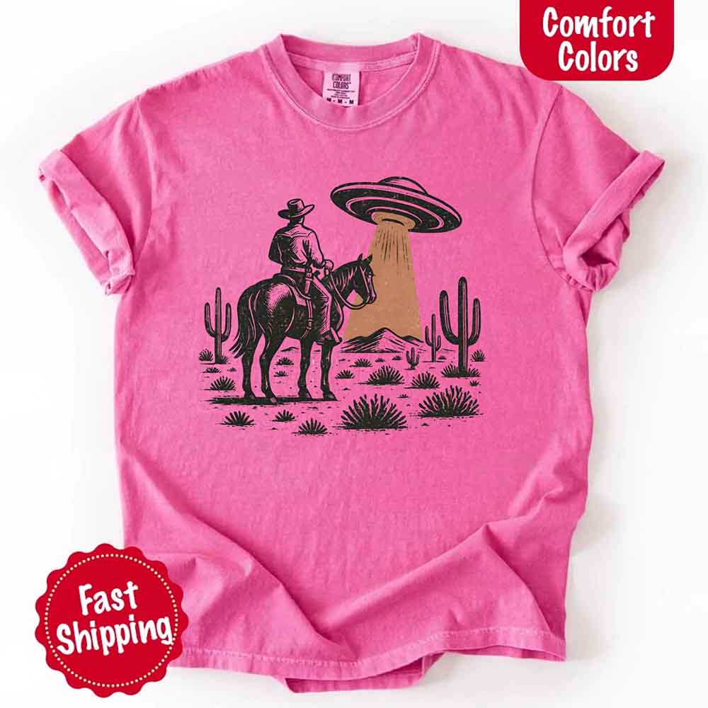 Retro UFO Cowboy Tee – Unisex Comfort Colors Shirt Adorb Custom Tees