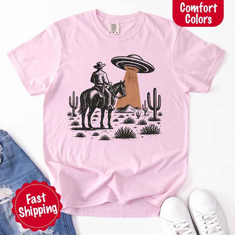 Retro UFO Cowboy Tee – Unisex Comfort Colors Shirt Adorb Custom Tees