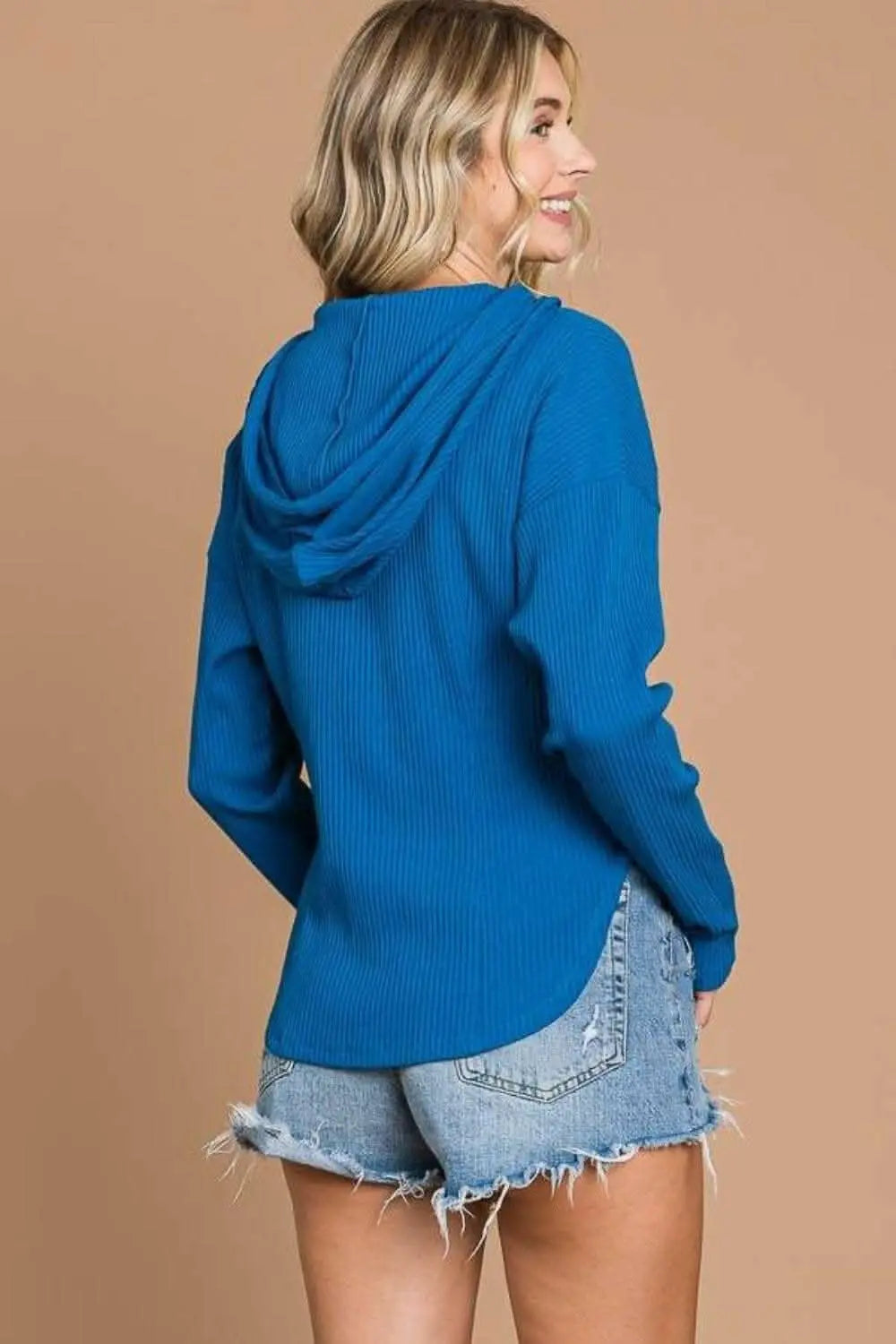 Ribbed Zip Up Drawstring Hooded Jacket with a Touch of Culture - Love Salve 