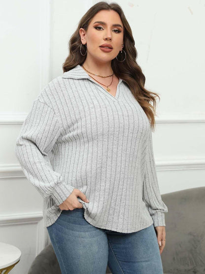 Ribbed collared plus size top - Love Salve 