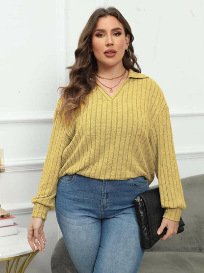 Ribbed collared plus size top - Love Salve 