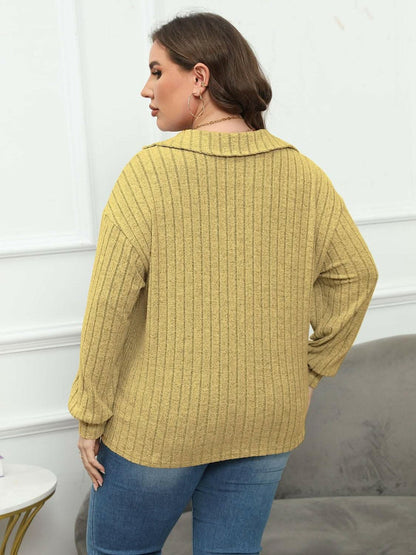 Ribbed collared plus size top - Love Salve 