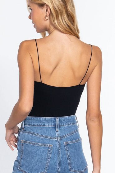 Ribbed seamless cami bodysuit with round neck elegance 
