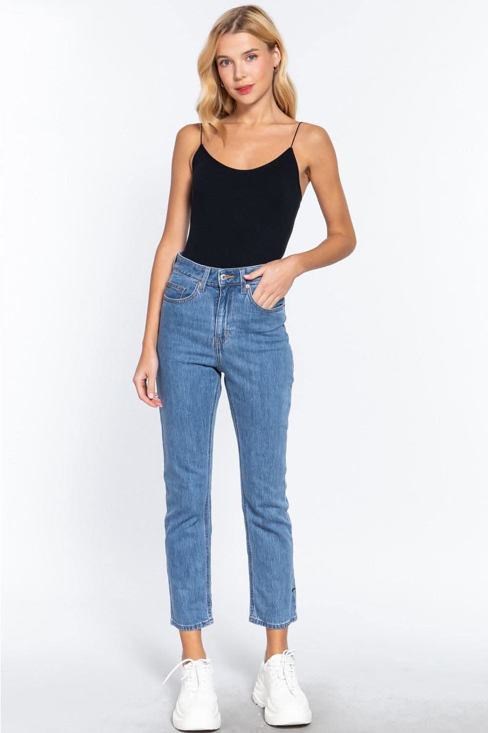 Ribbed seamless cami bodysuit with round neck elegance 