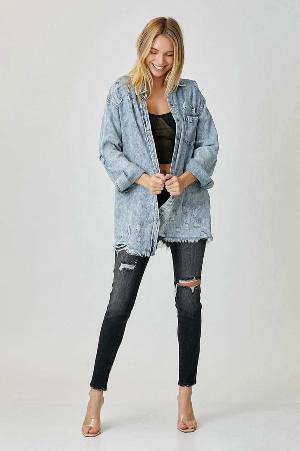 Risen distressed raw hem shirt 