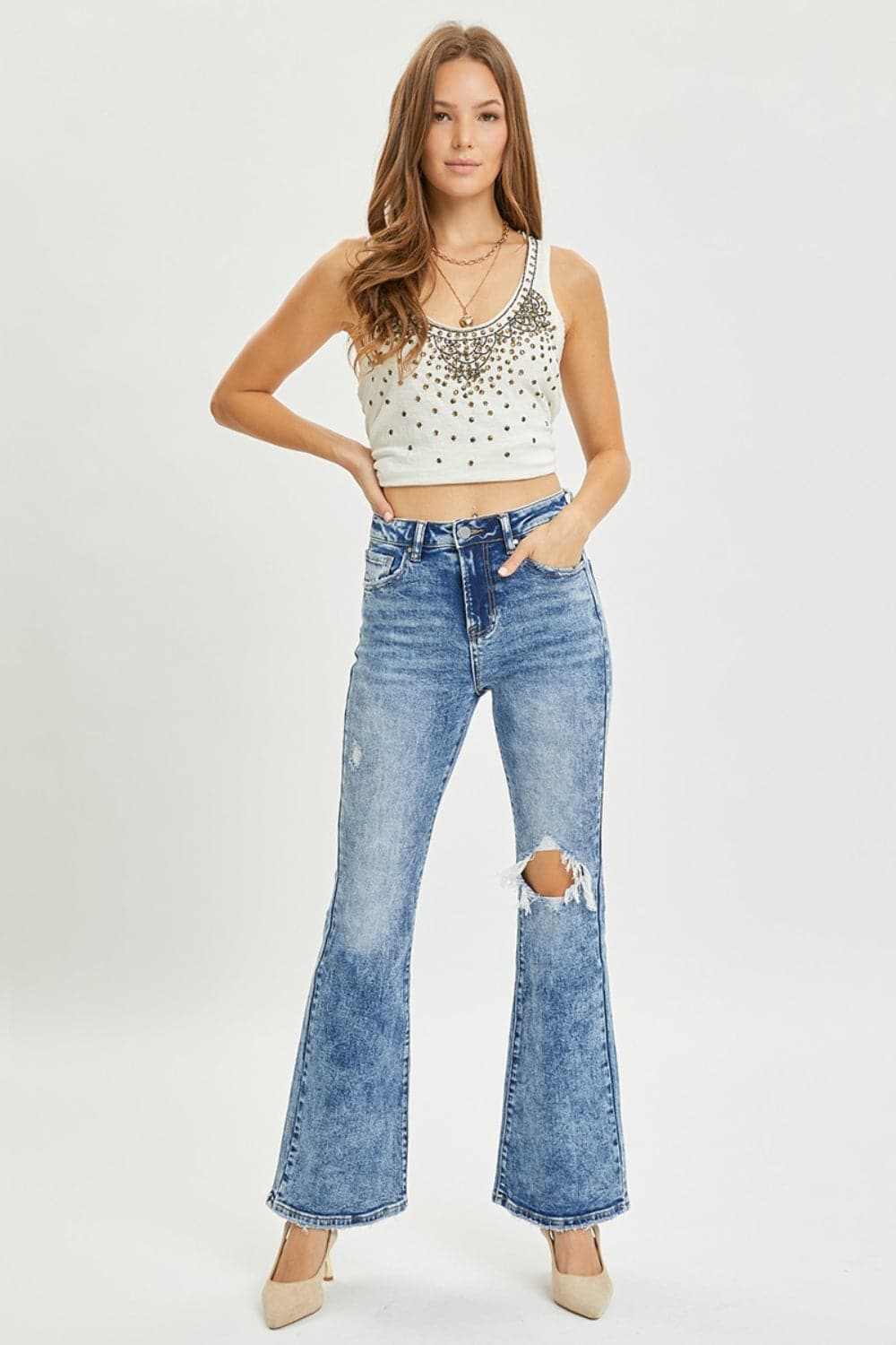Risen high rise distressed flares - Love Salve 