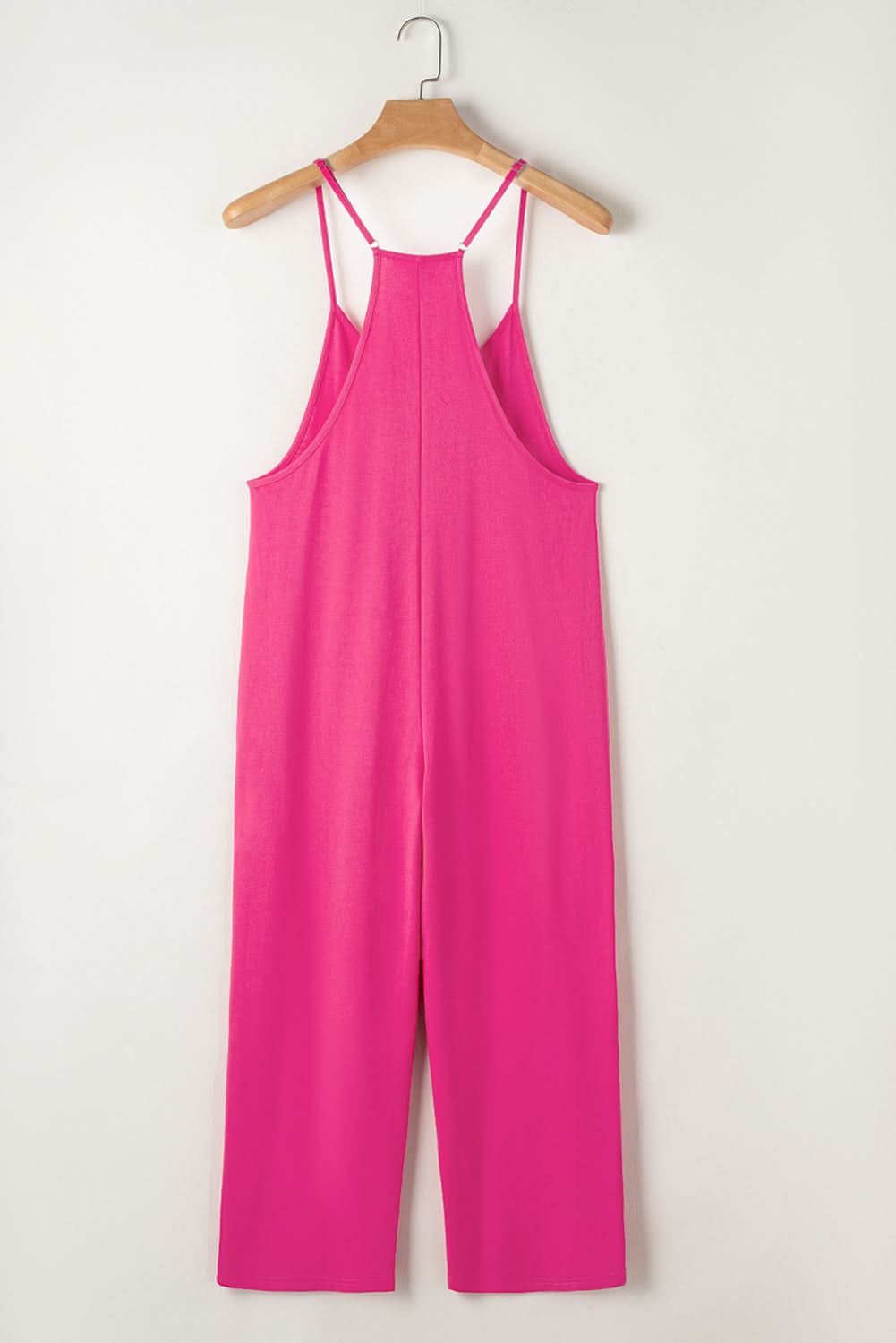 Rose Red Black Pocketed Adjustable Spaghetti Strap Straight Leg Jumpsuit - Love Salve 
