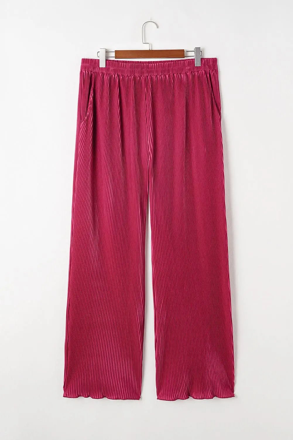 Rose Red Plus Size Ribbed Long Sleeve Shirt and Pants Pajama Set - Love Salve 