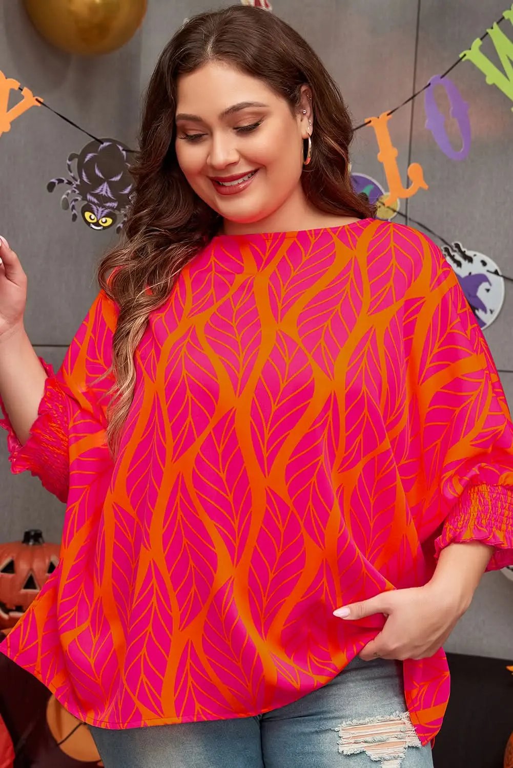 Rose leafy plus size blouse - Love Salve 
