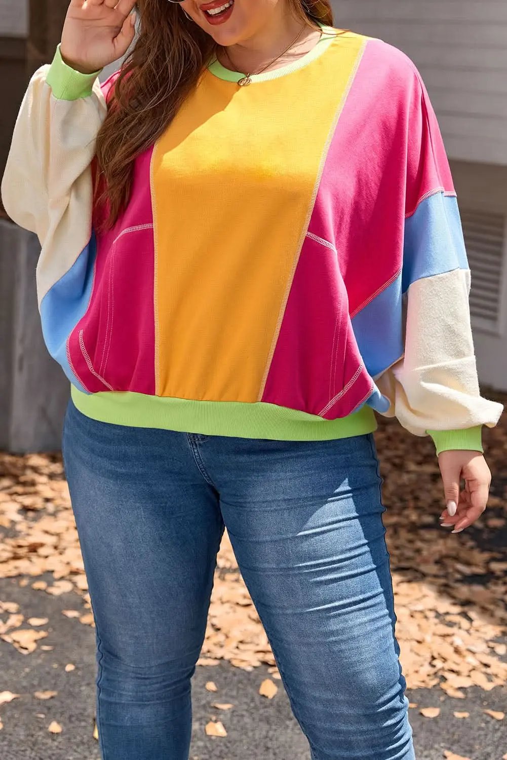 Rose red plus size colorblock sweatshirt - Love Salve 