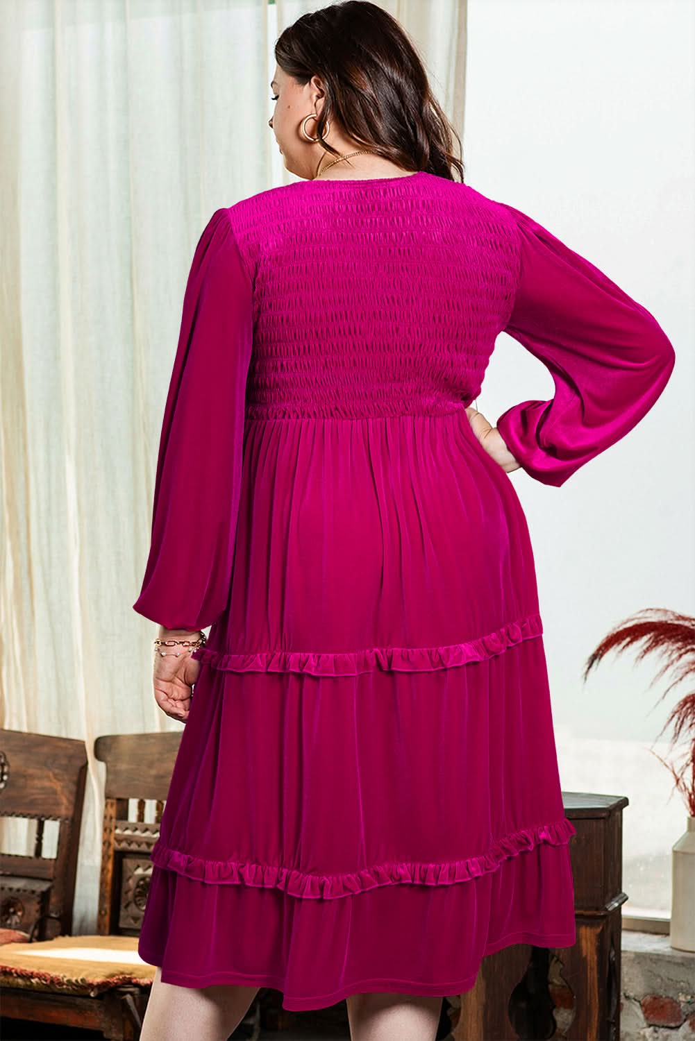 Rose red velvet plus size dress - Love Salve 
