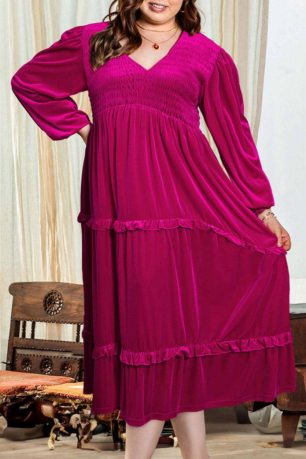 Rose red velvet plus size dress - Love Salve 