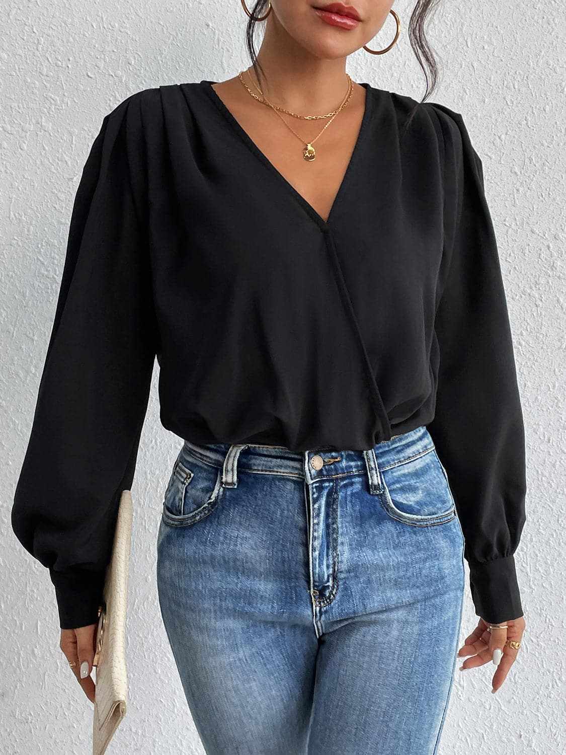 Ruched bodysuit with long sleeves - Love Salve 