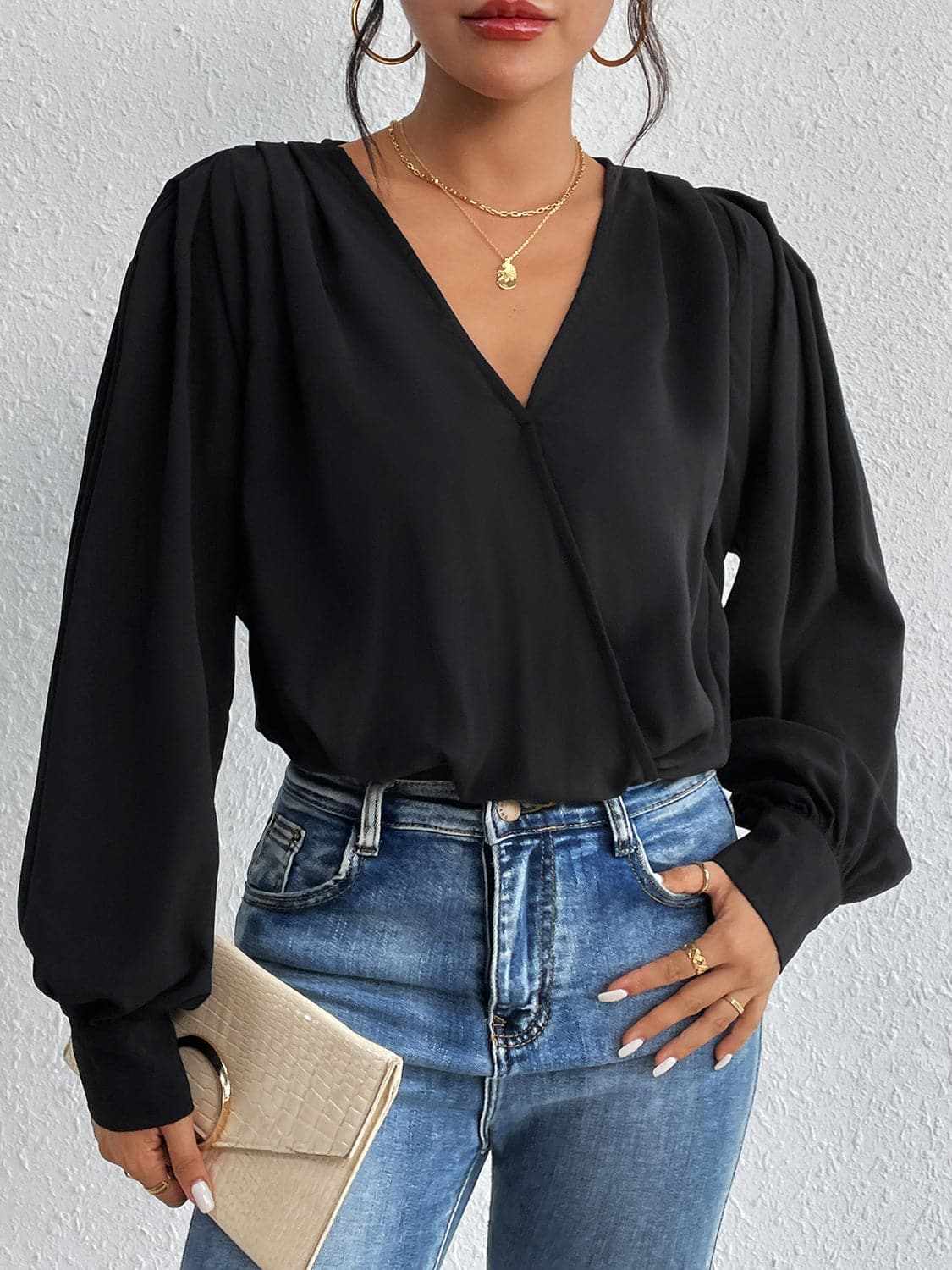 Ruched bodysuit with long sleeves - Love Salve 