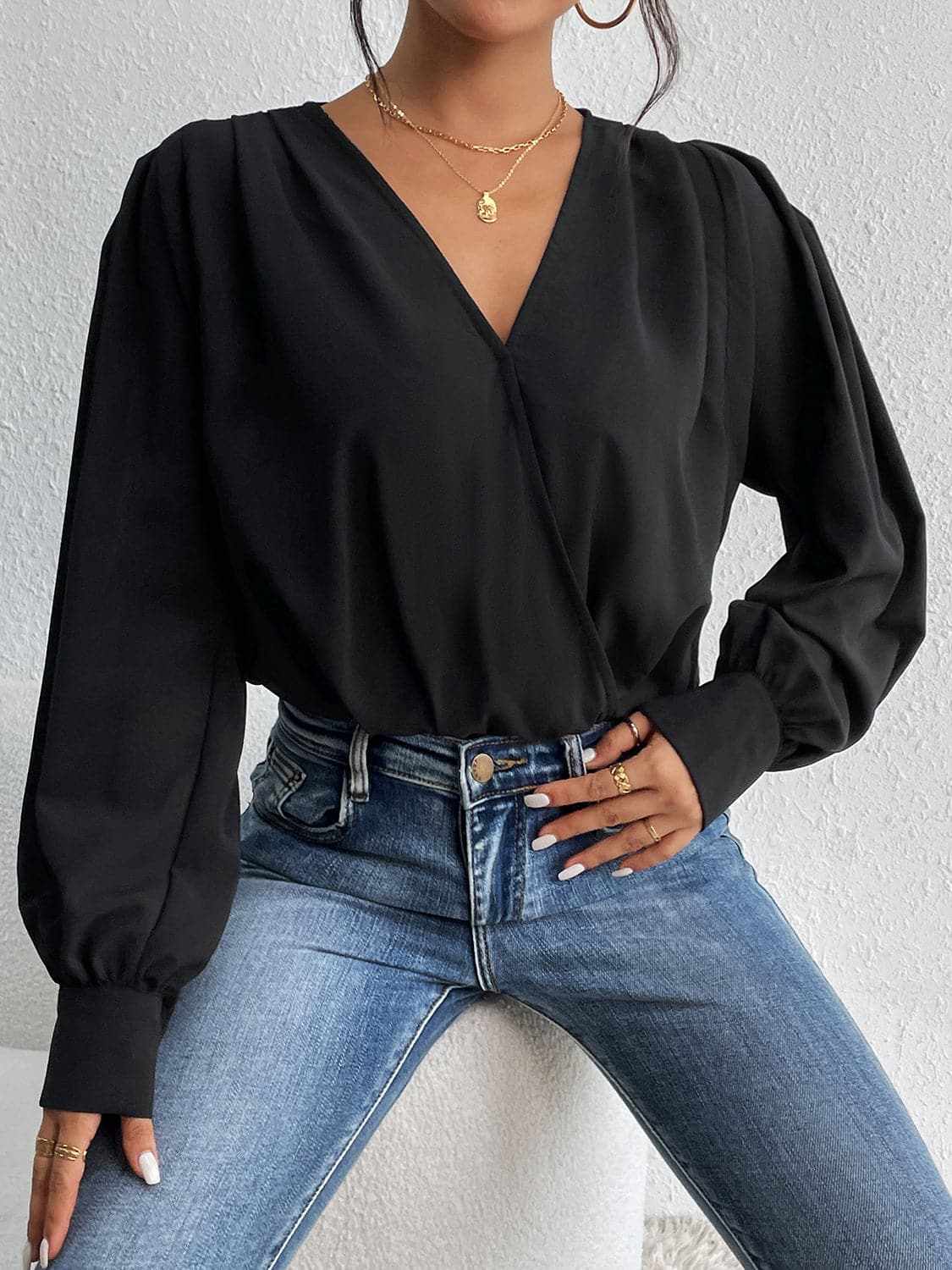 Ruched bodysuit with long sleeves - Love Salve 