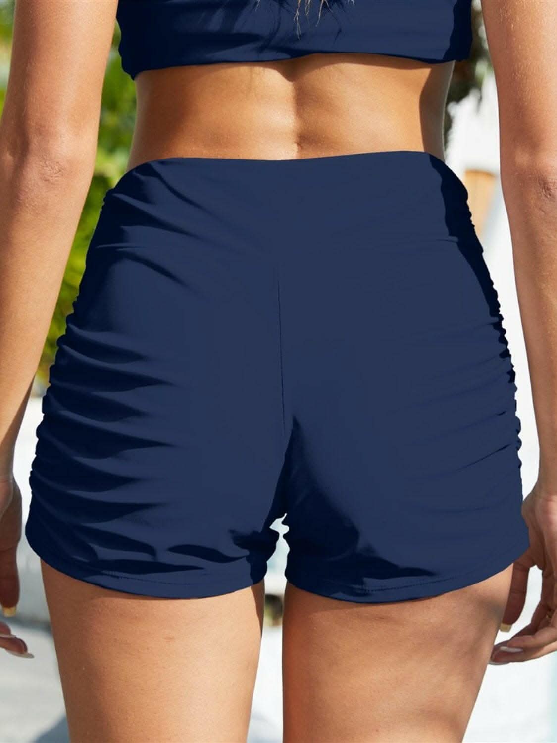 Ruched mid-rise swim bottoms 