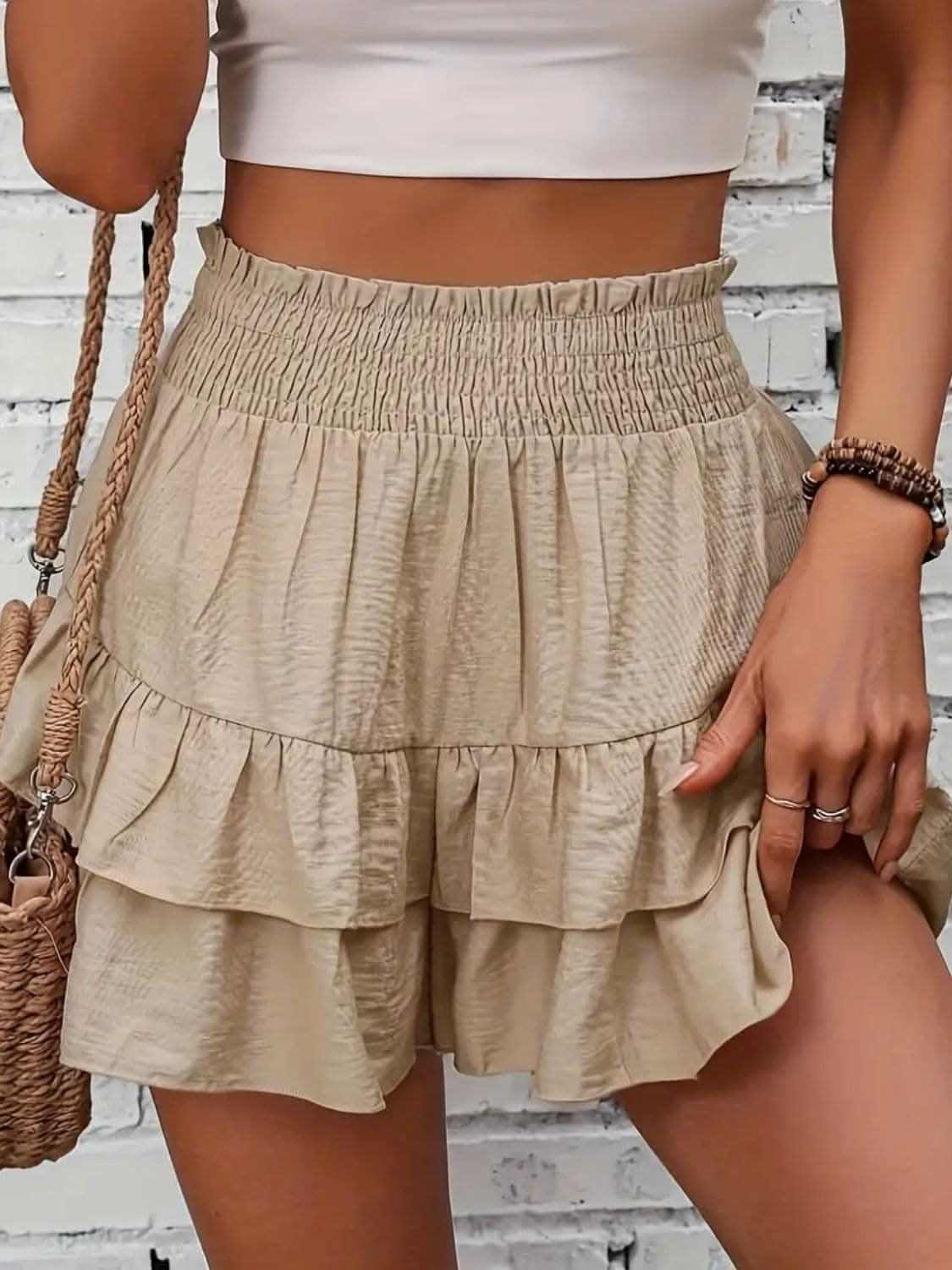 Ruffled Smocked Layered Shorts 