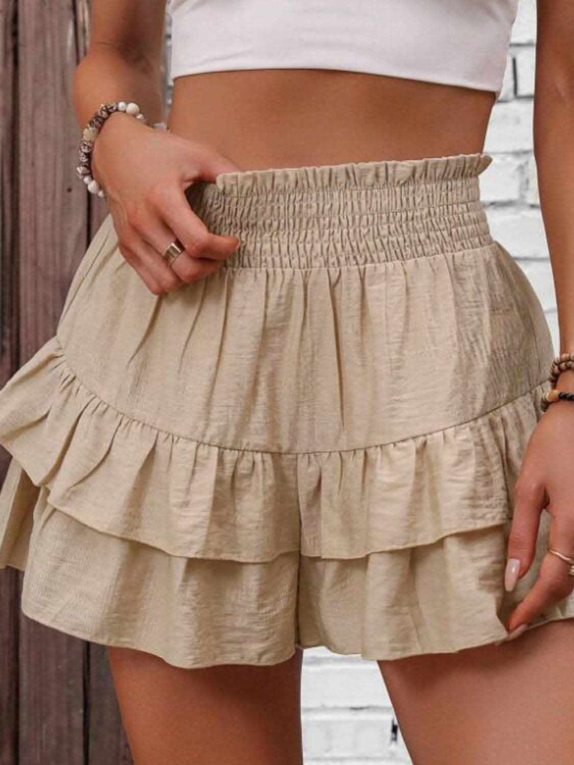 Ruffled Smocked Layered Shorts 