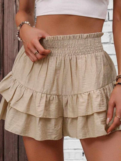 Ruffled Smocked Layered Shorts 
