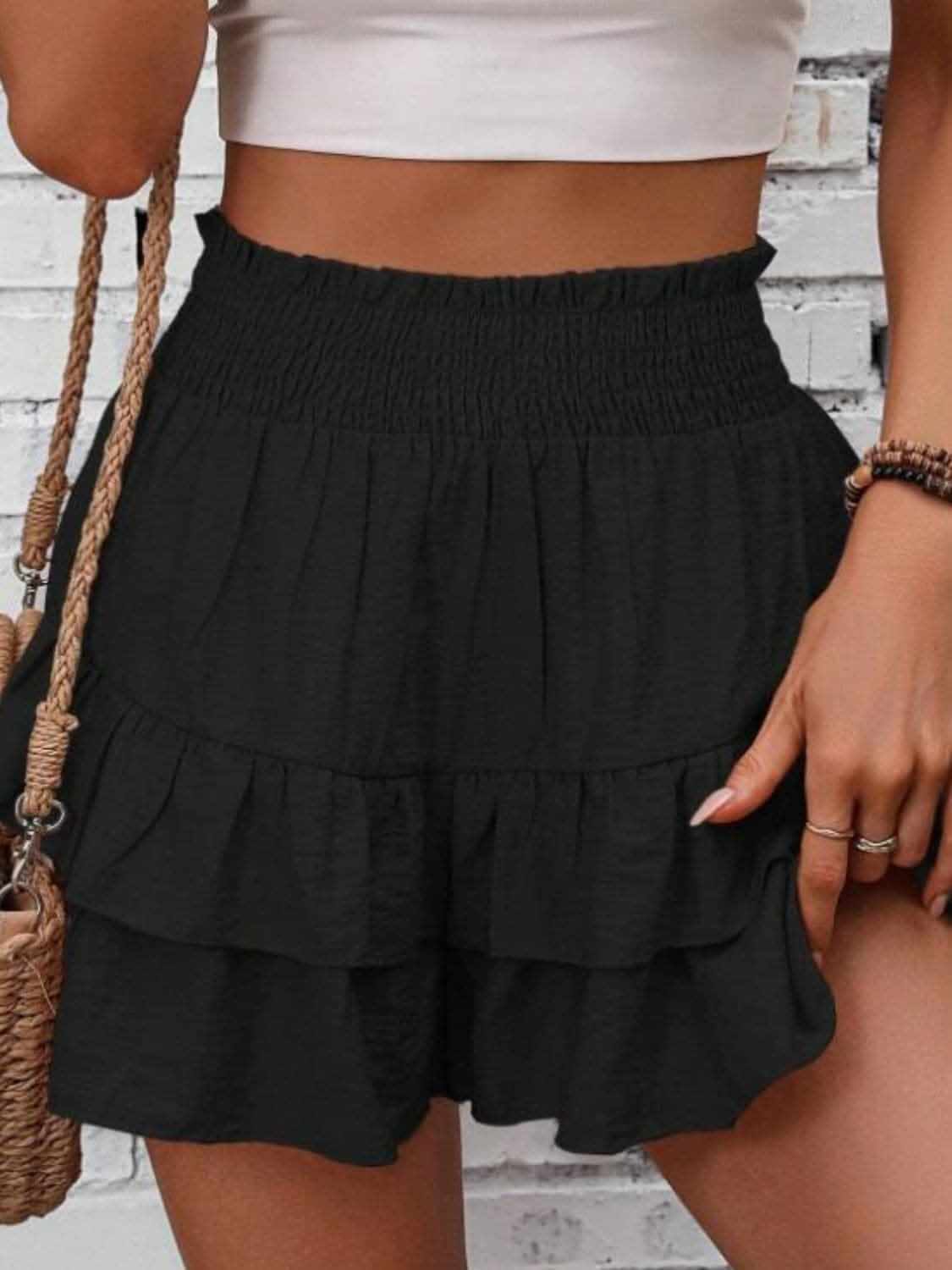 Ruffled Smocked Layered Shorts 