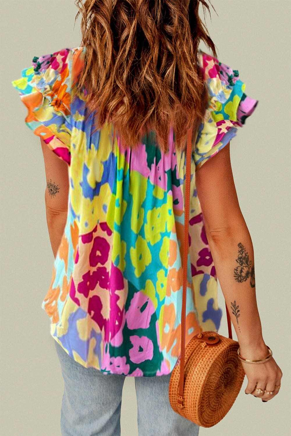 Ruffled sheer tie neck blouse - Love Salve 