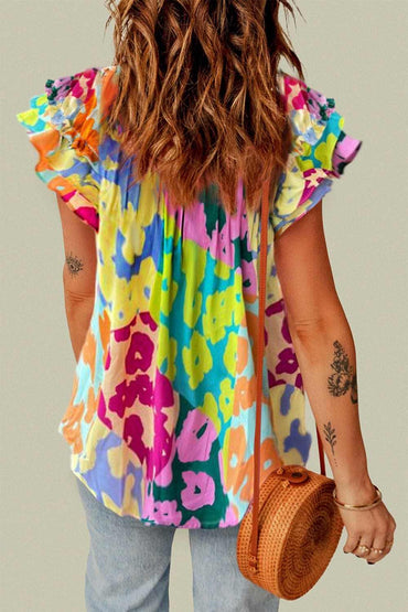 Ruffled sheer tie neck blouse - Love Salve 