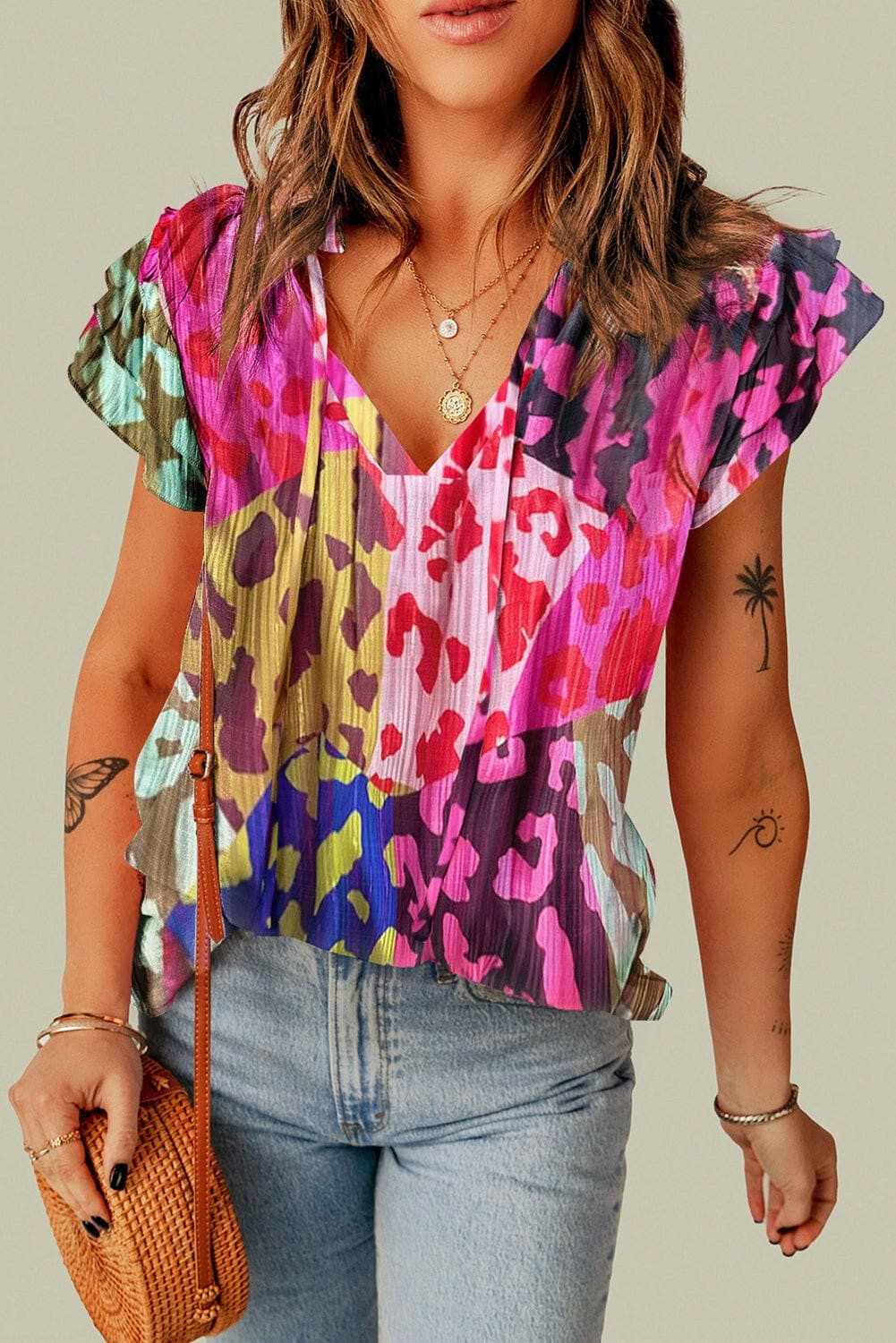 Ruffled sheer tie neck blouse - Love Salve 