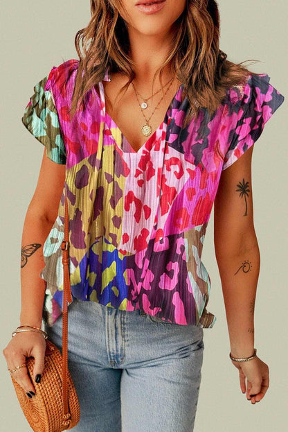 Ruffled sheer tie neck blouse - Love Salve 