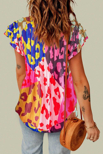Ruffled sheer tie neck blouse - Love Salve 