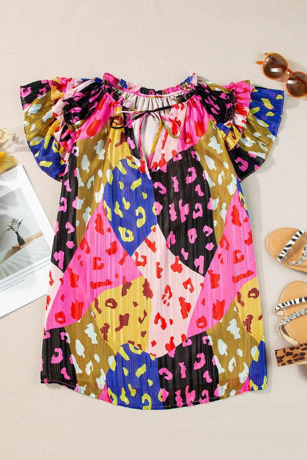 Ruffled sheer tie neck blouse - Love Salve 